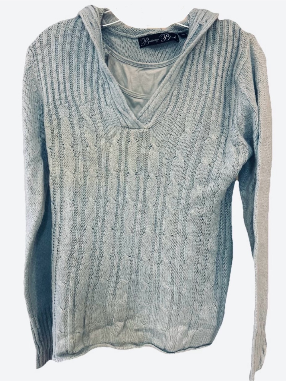 Brittany Black Cable Knit Hooded Sweater Light Blue M